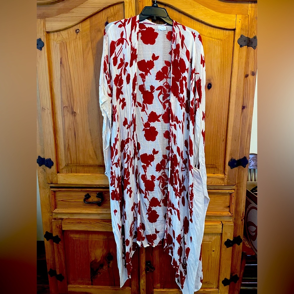 Cream and Pinkish Red Floral Shawl/Cover-Up